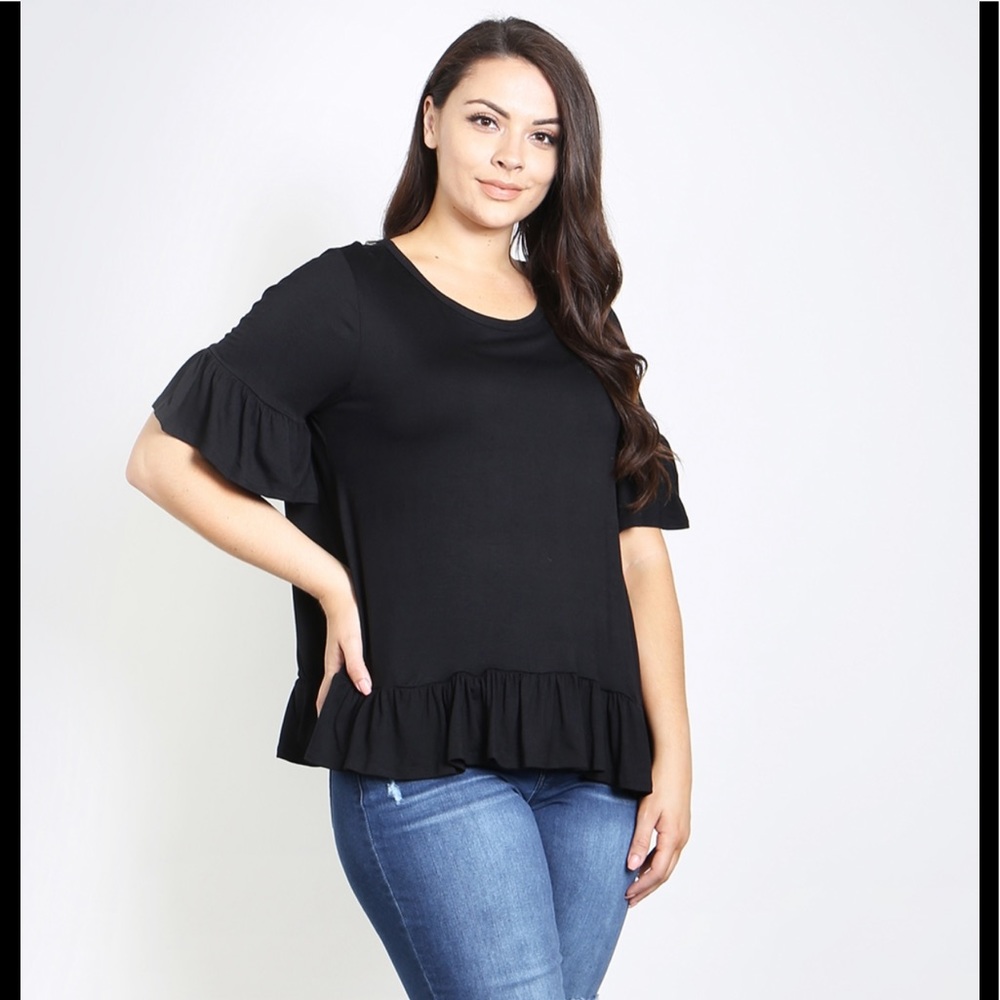 Plus Size Black Top with tie sleeves - 3pack